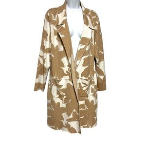Floral Full Length Tan and Cream Women's Coat Knit Size XL Ling Sleeve